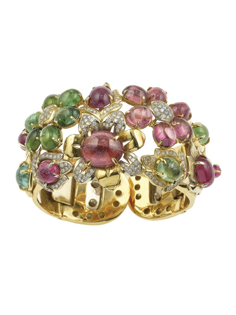 Gold and tourmaline cuff bracelet  - Auction Fine Jewels - Cambi Casa d'Aste