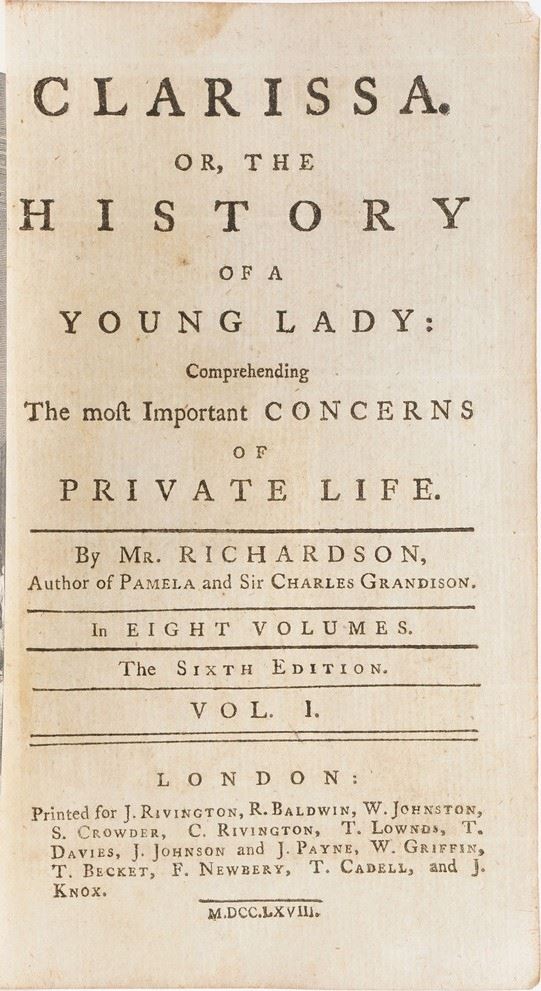 Samuel Richardson. Clarissa, London, Rivingston, 1768.