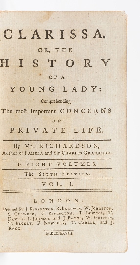 Samuel Richardson. Clarissa, London, Rivingston, 1768.