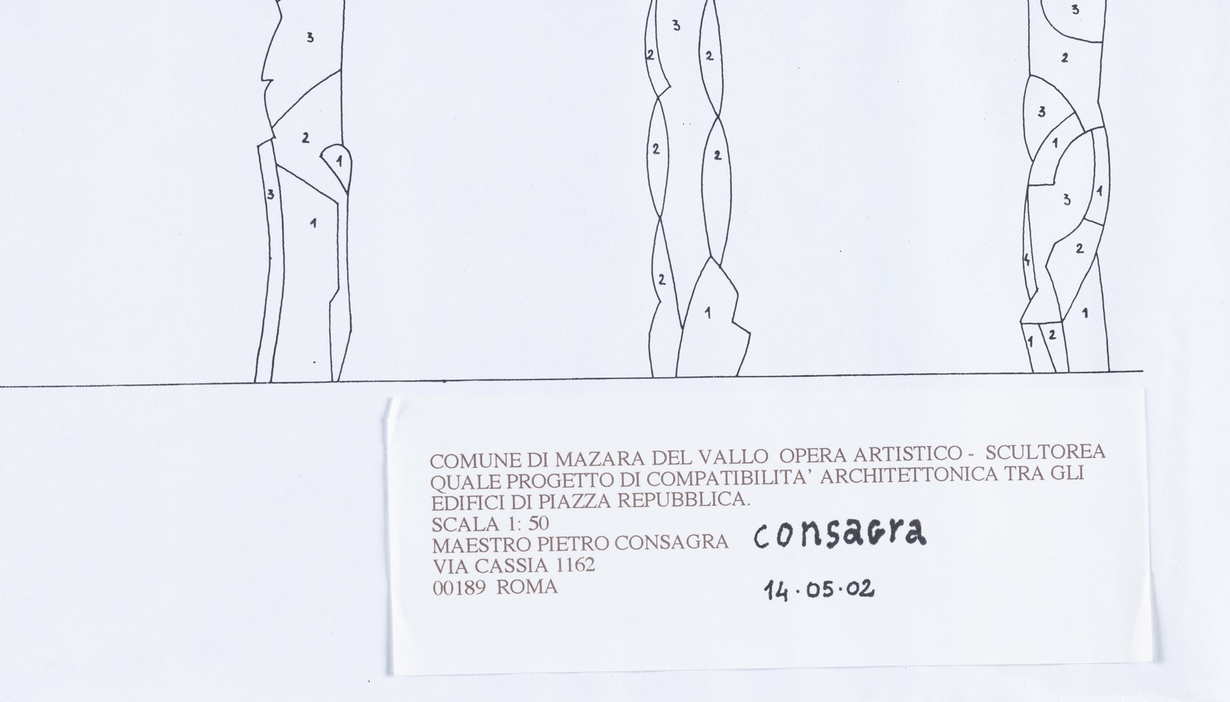 Pietro Consagra - Progetto di facciata per il Palazzo Comunale di Mazara del Vallo, legno dipinto...