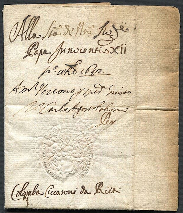 1692, Stato Pontificio, lettera da Rieti indirizzata a Papa Innocenzo XII (1615/1700)  - Asta Storia Postale e Filatelia - Cambi Casa d'Aste