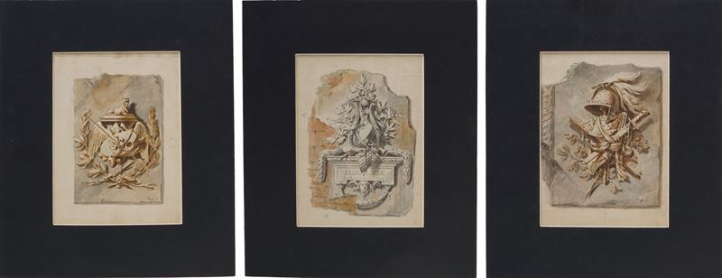 Benigno Bossi : Panoplie  - penna e acquerello su carta - Auction Antique Drawings - I - Cambi Casa d'Aste