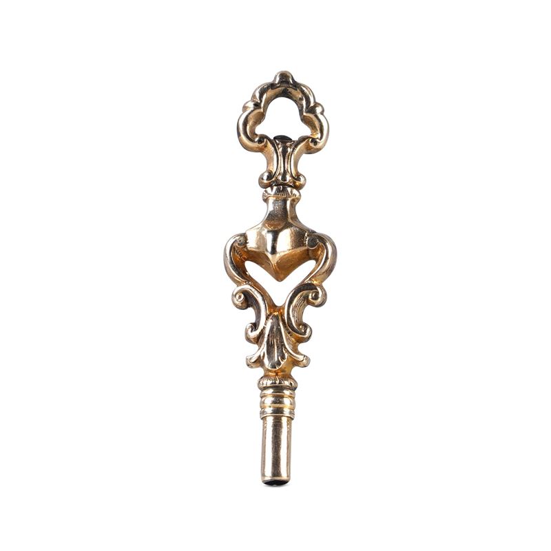 Chiavetta in oro per orologio da tasca. Testina girevole. XIX secolo  - Auction Pendulum and clocks - Cambi Casa d'Aste
