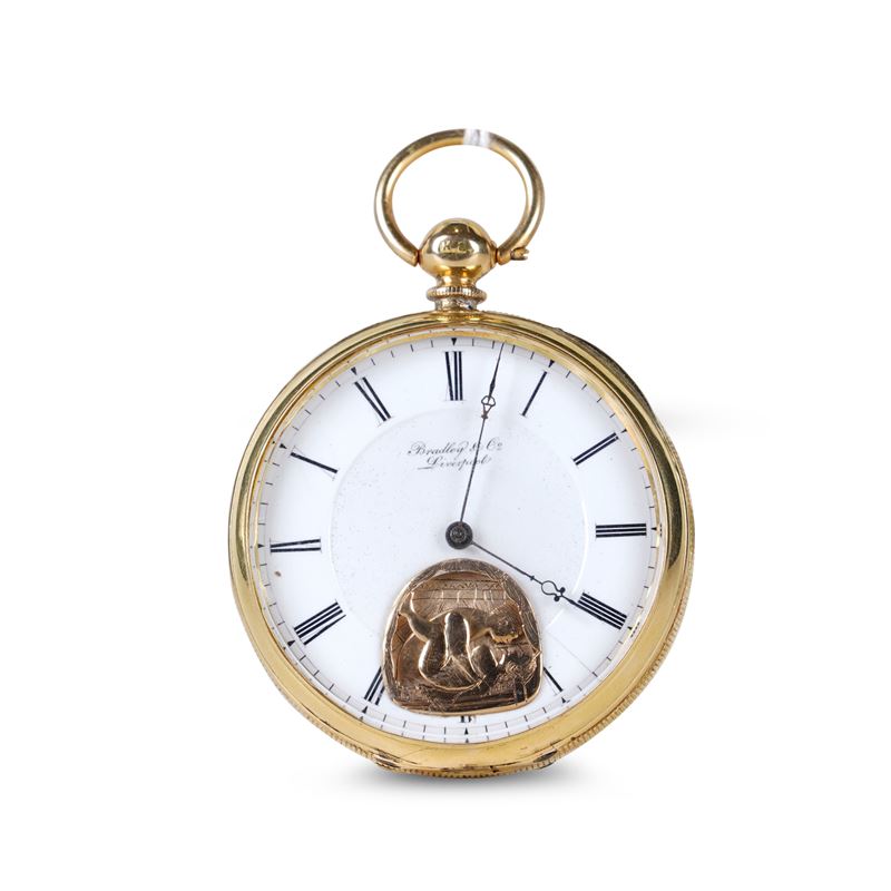 Orologio erotico in oro con automi, quadrante firmato Bradley & Co, Liverpool  - Auction Pendulum and clocks - Cambi Casa d'Aste