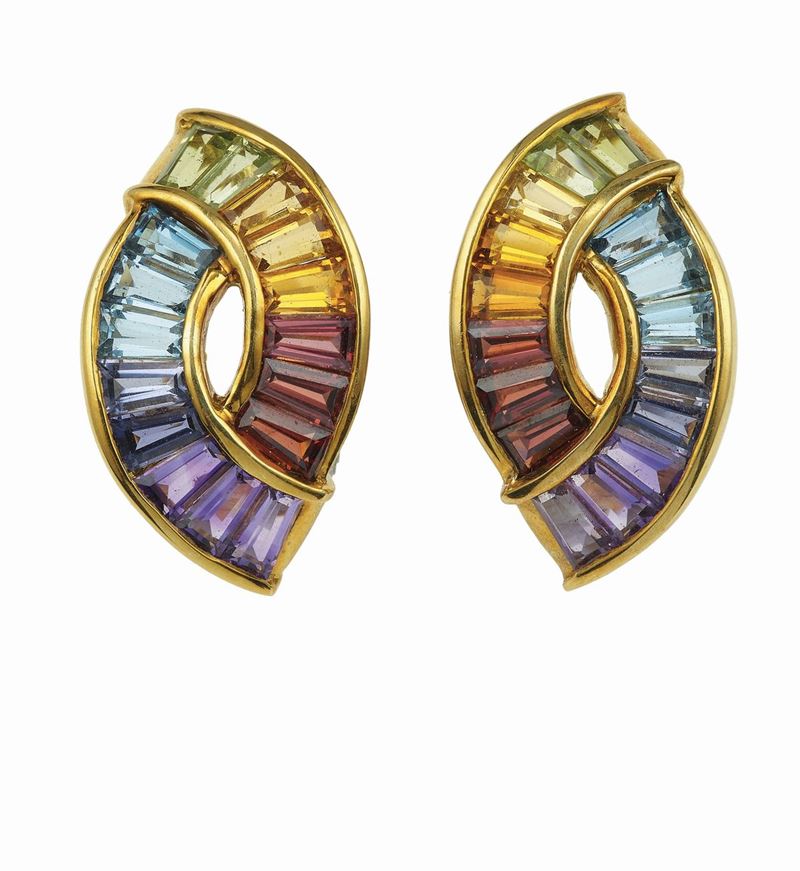Pair of gold and gem-set earrings  - Auction Fine Jewels - Cambi Casa d'Aste