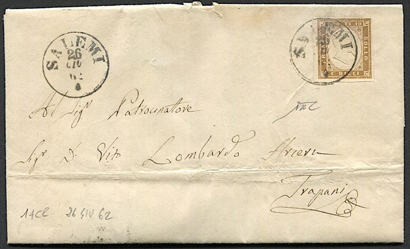 1862, Regno d’Italia, Sicilia, lettera da Salemi per Trapani del 26 giugno 1862  - Auction Postal History and Philately - Cambi Casa d'Aste