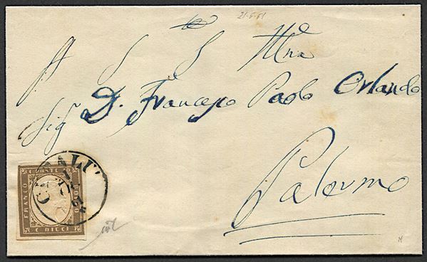 1861, Regno d’Italia, Sicilia, lettera da Cefalù a Palermo del 21 giugno 1861