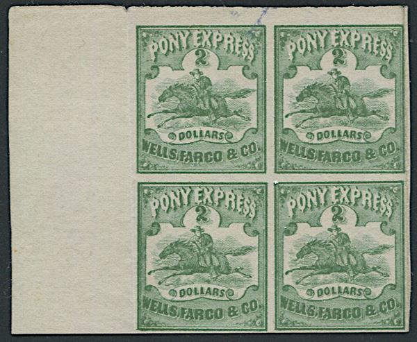 1861, U.S.A., Pony express, $ 2.00 green (Scott 143L4) block of four