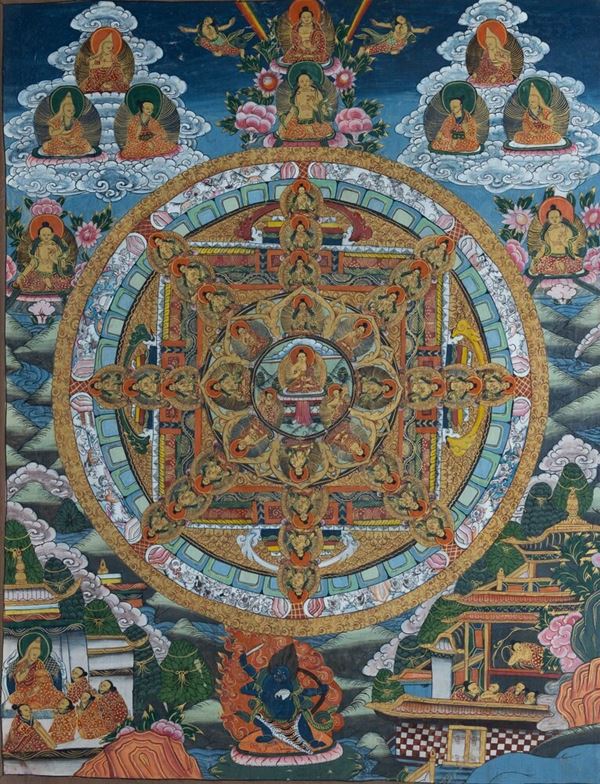 Thangka su seta raffigurante Mandala, Tibet, XIX secolo