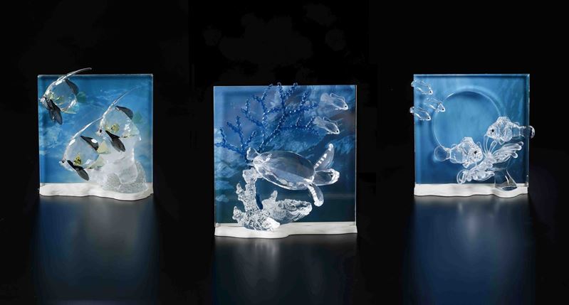 Trittico rappresentazioni di vita marina Swarovski, collezione “Wonders of the sea”  - Auction Swarovski: Crystalized Elegance - Cambi Casa d'Aste