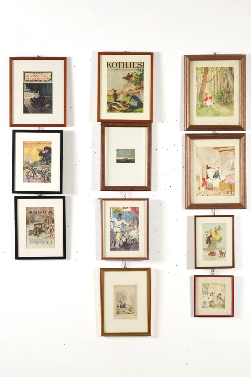 Lotto di undici 9 riproduzioni e stampe e 3 acquerelli  - Auction Antique - Cambi Casa d'Aste