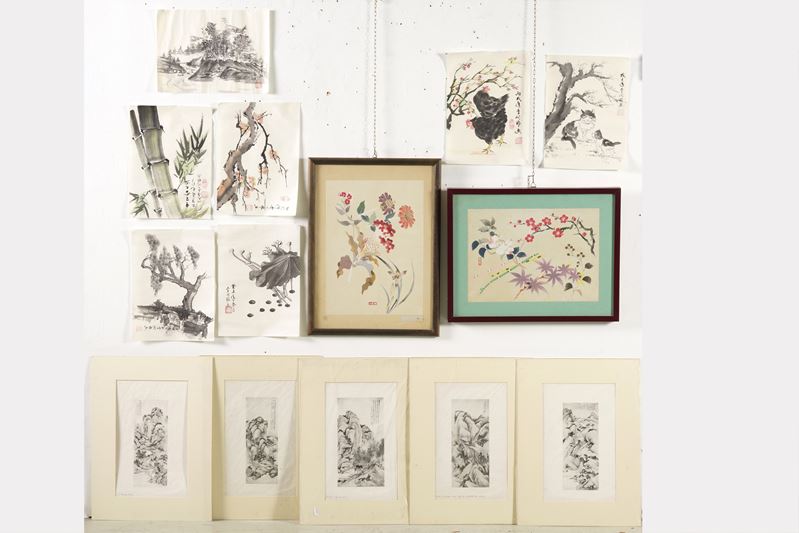 8 acquerelli (2 in cornice) a soggetto orientale e 5 stampe  - Auction Antique - Cambi Casa d'Aste