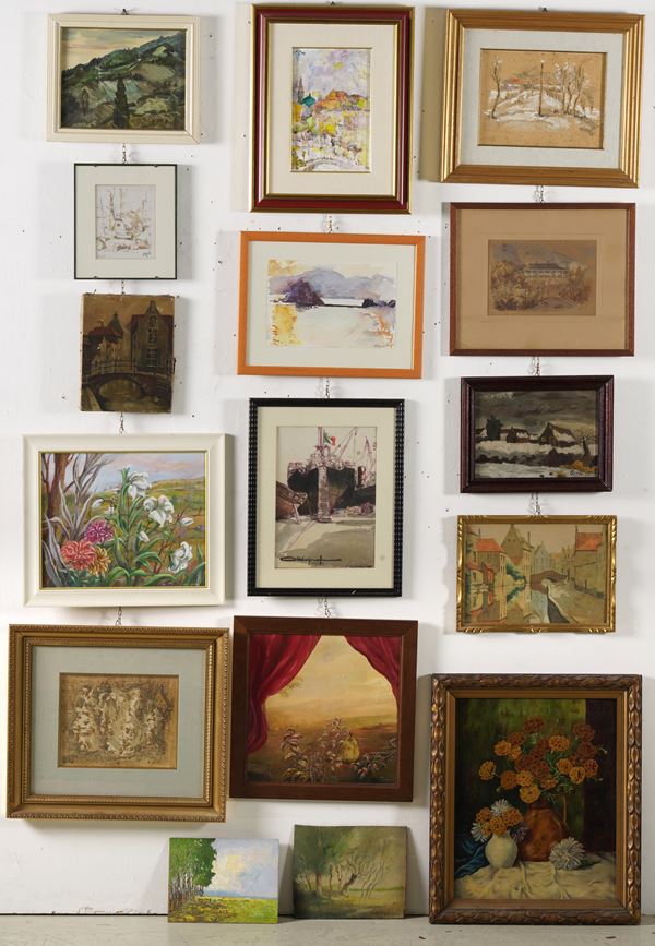 16 dipinti in cornice di autori vari