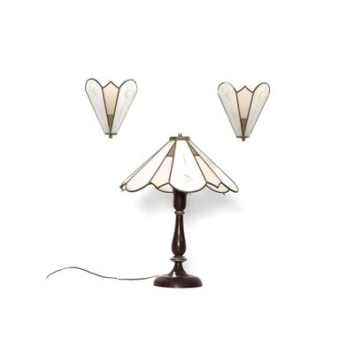 Lampada da Tavolo in Legno e Vetro e Due Applique in Metallo e Vetro