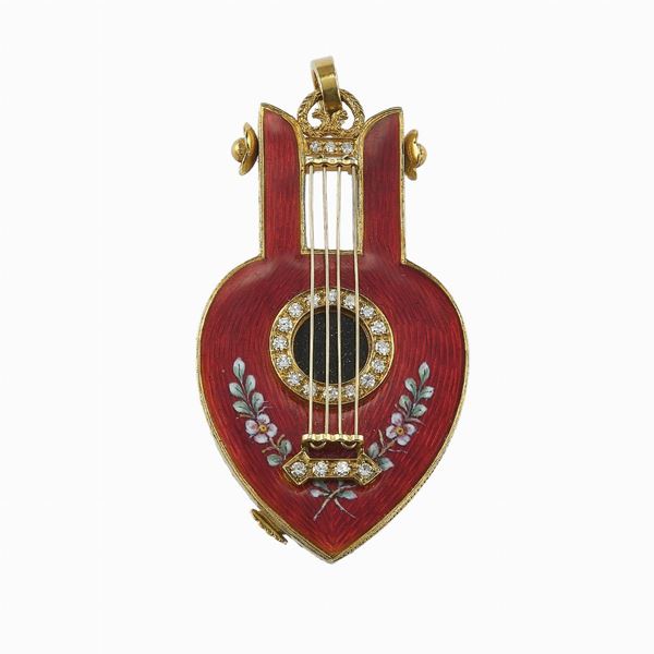 Enamel and gold pendant watch