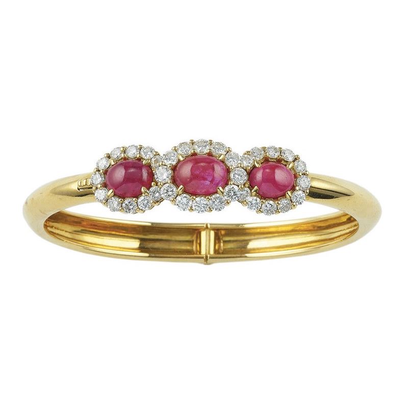 Ruby, diamond and gold bangle  - Auction Vintage Jewellery - Cambi Casa d'Aste