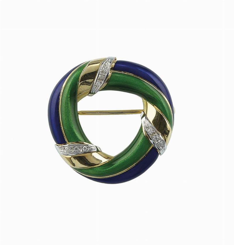 Enamel and gold brooch  - Auction Fine Jewels - Cambi Casa d'Aste