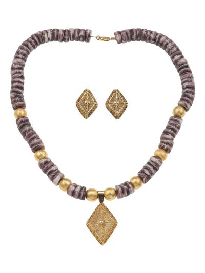 Demi-parure Composta da Collana con Inserti in Vetro e Orecchini