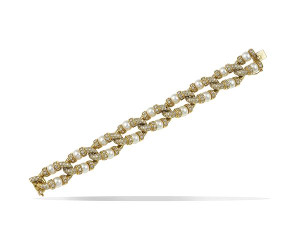 Gold and cultured pearl bracelet