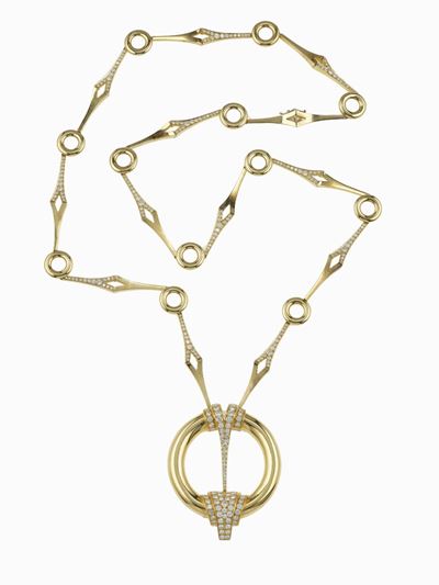 Sautoir con pendente in oro giallo 750/1000 e piccoli diamanti