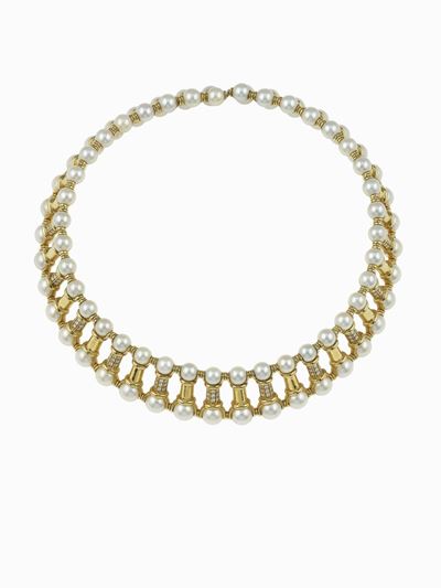 Choker in oro giallo 750/1000 con perle coltivate e diamanti