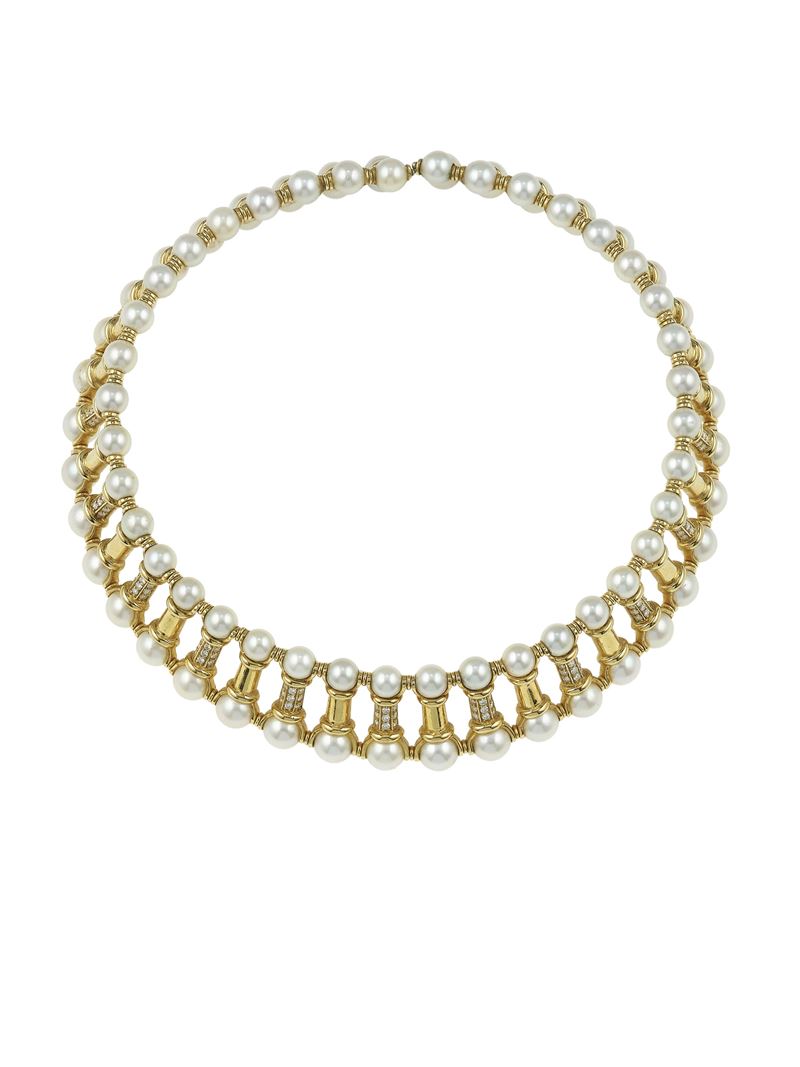 Chocker con perle coltivate e diamanti  - Asta Fine Jewels - Cambi Casa d'Aste