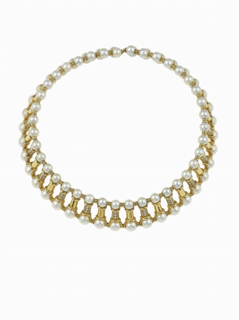 Diamond and cultured pearl chocker  - Auction Fine Jewels - Cambi Casa d'Aste