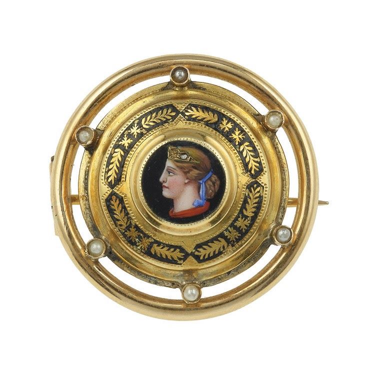 Enamel, pearl and gold brooch  - Auction Jewels - Cambi Casa d'Aste