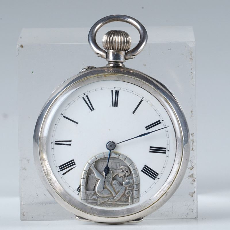Orologio da tasca erotico in argento. Italia, anni 20  - Auction Pendulum and clocks - Cambi Casa d'Aste