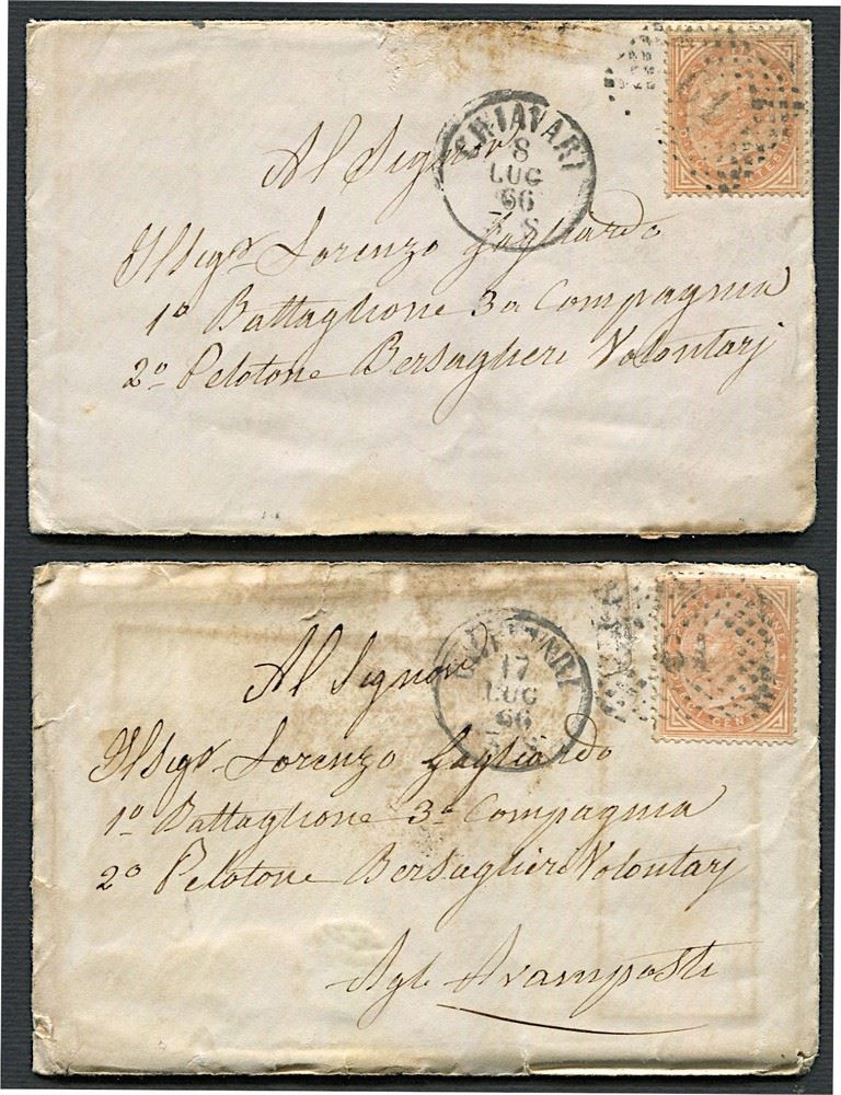 1866, Regno d’Italia, III Guerra, due lettere dello stesso archivio, entrambe da Chiavari  - Asta Storia Postale e Filatelia - Cambi Casa d'Aste