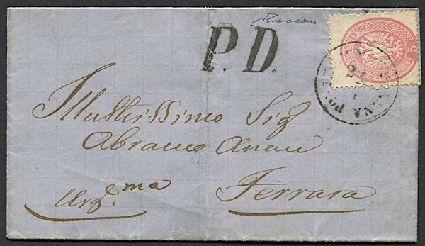 1864, Lombardo Veneto, sovracoperta di lettera da Poste S. M. Maddalena a Ferrara del 26 aprile 1864