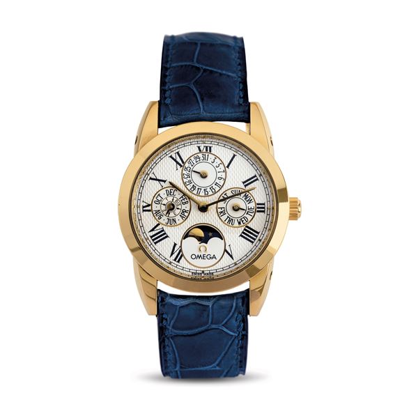 Omega - Louis Brandt Perpetual Calendar Elegant and fine 18k yellow gold perpetual calendar wristwatch, moon phases, 24-hour display, leap year display, accompanied by box and warranty