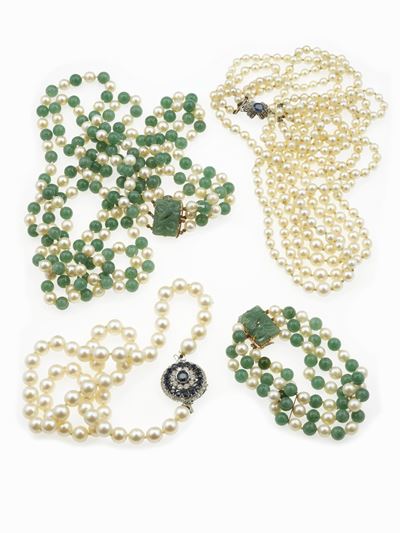 Lotto Composto da Tre Giorocolli ed un Bracciale con Perle Coltivate e Avventurina