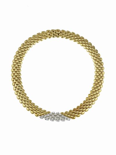 Girocollo in oro bianco e giallo 750/1000 con piccoli diamanti