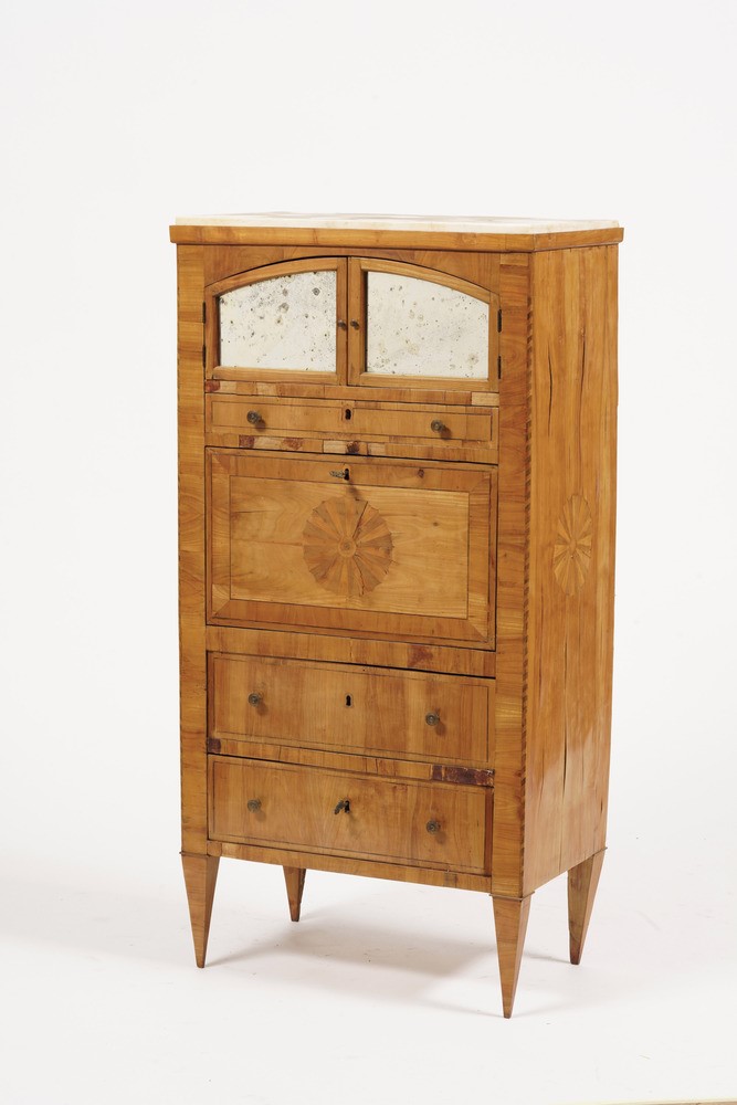 Secretaire Biedermeier in Legno Intarsiato. XIX Secolo