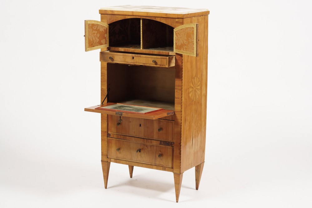Secretaire Biedermeier in Legno Intarsiato. XIX Secolo