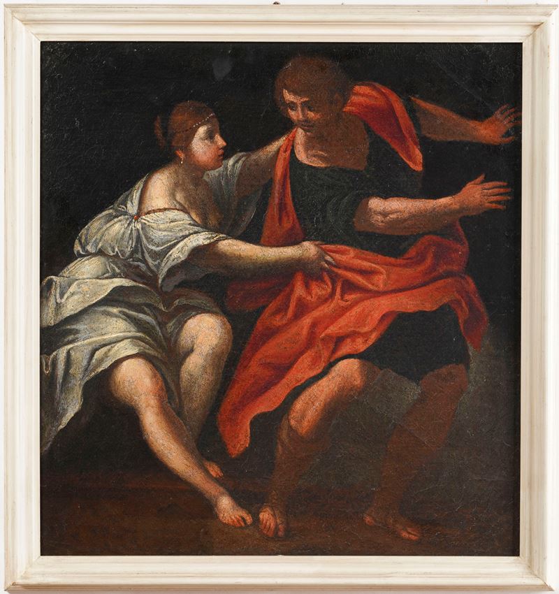 Scuola del XVIII secolo Giuseppe e la moglie di Putifarre  - olio su tela - Asta Dipinti Antichi - Cambi Casa d'Aste