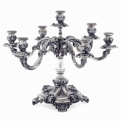 Grande Candelabro Centrotavola. Argenteria Artistica Milanese del XX Secolo. Argentieri F.lli di ...