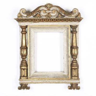 Cornice a Edicola in Legno Policromo e Dorato. Italia XIX Secolo