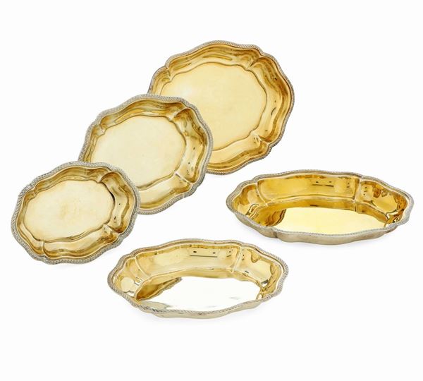 Insieme di 5 antipastiere. Argenteria italiana del XX-XXI secolo