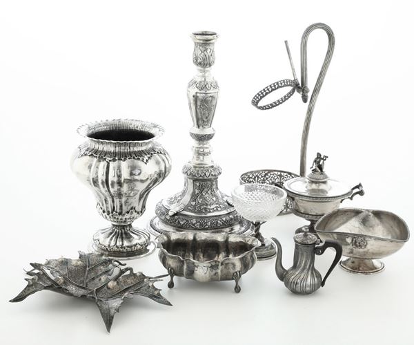 Lotto di oggetti in argento, differenti manifatture italiane del XX secolo