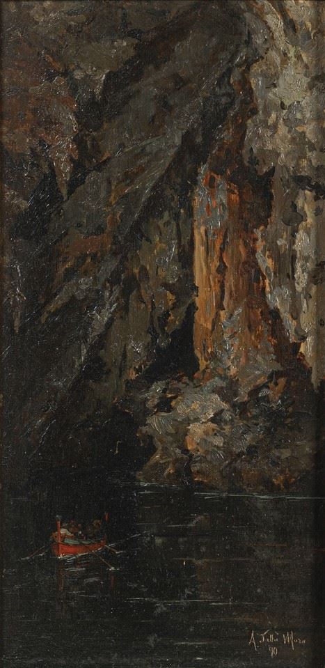 Angelo della Mura : Grotta marina  - olio su cartone - Asta Dipinti del XIX e XX secolo - Cambi Casa d'Aste