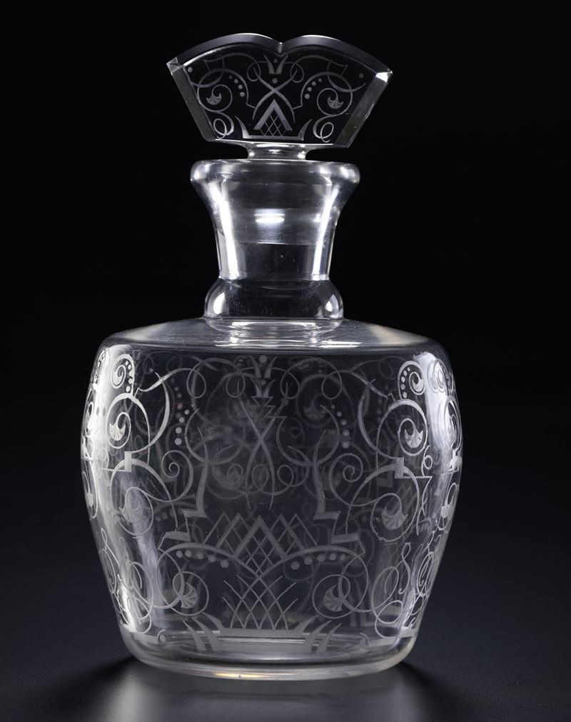 Rara bottiglia con tappo “Mytilene”  Francia, Manifattura Baccarat, secondo terzo del XX secolo   - Asta L'Art de la Table - Cambi Casa d'Aste