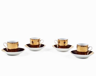 Quattro Tazze da Caffè con Piattinomilano, Primi Anni ‘60design di Piero Fornasetti (1913-1988)