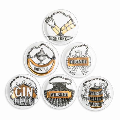 Sei Sottobicchieri Serie “vini e Liquori”milano, Primi Anni'60design di Piero Fornasetti (1913-19...