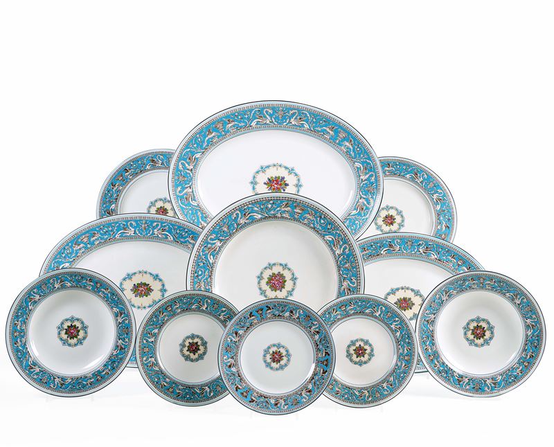 Servizio da tavola “Florentine Turquoise” Inghilterra, Manifattura Wedgwood, seconda metà del XX secolo   - Asta L'Art de la Table - Cambi Casa d'Aste