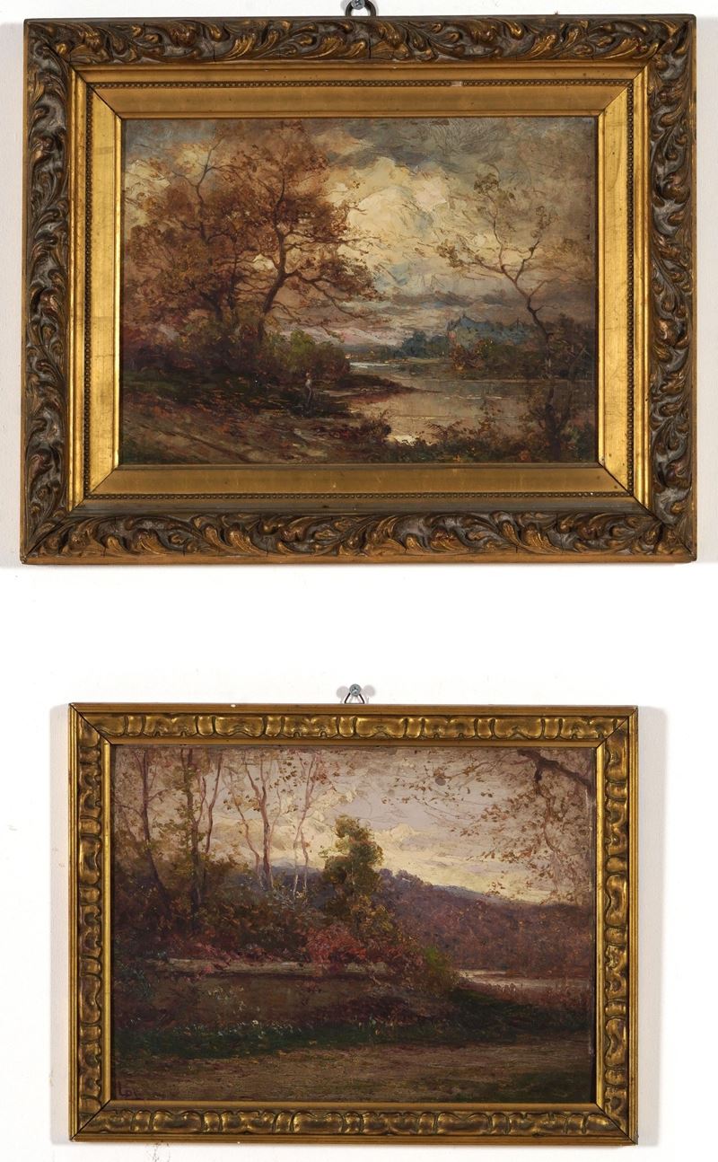 Livio Pecora due paesaggi  - olio su tavoletta - Asta Dipinti del XIX e XX secolo - Cambi Casa d'Aste