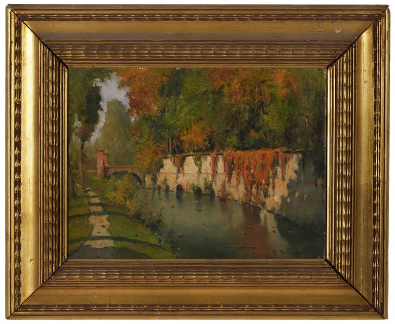 Giovanni Colmo : Veduta di canale  - olio su cartone - Auction 19th and 20th Century Paintings - Cambi Casa d'Aste