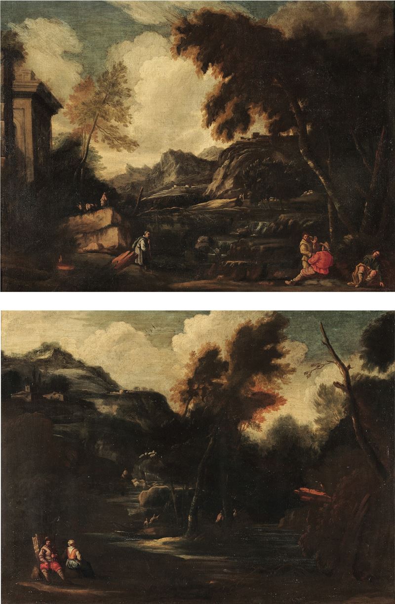 Carlo Antonio Tavella : Paesaggi con figure  - olio su tela - Auction Old Master Paintings - Cambi Casa d'Aste