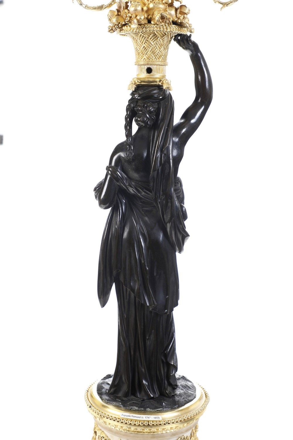 Coppia di Imponenti Candelabri a Quattro Luci in Bronzo Patinato e Dorato. dal Modello di Francoi...